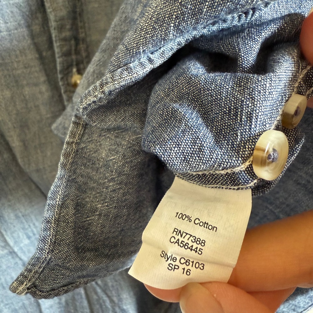 J.Crew Mens Chambray Band Collar Shirt XL Blue Cotton Long Sleeve Old Money - Picture 5 of 7